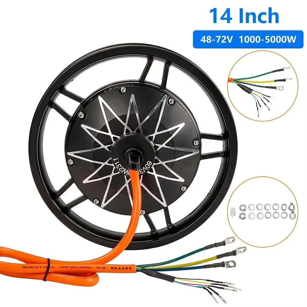 Electric Bicycle High Speed Motor 14 Inch 48V 60V 72V 2000W 5000W Electric Gearless Hub Motor 120km/h suitable for E-bike