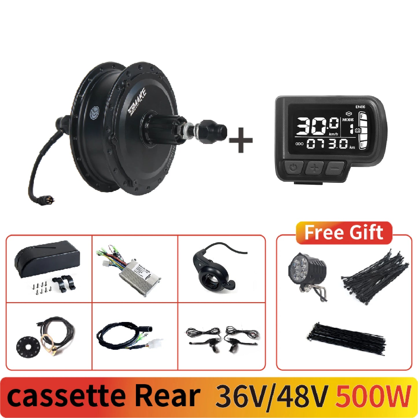 Ebike Motor Kit High Speed Brushless Gear Hub 36V 48V 350W 500W Electric Bike Conversion Front Cassette Rear display P6 ZEMAKE