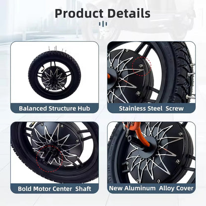 Electric Bicycle High Speed Motor 14 Inch 48V 60V 72V 2000W 5000W Electric Gearless Hub Motor 120km/h suitable for E-bike