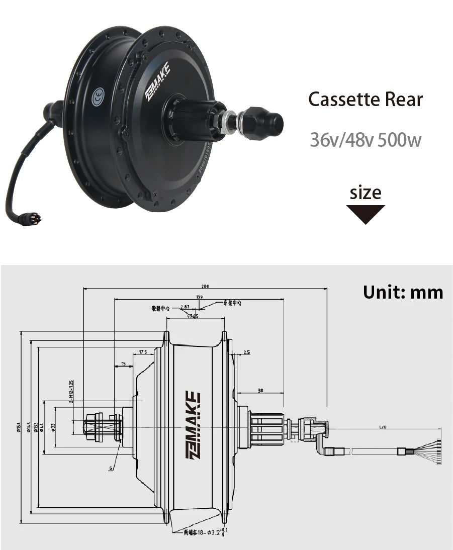 Ebike Motor Kit High Speed Brushless Gear Hub 36V 48V 350W 500W Electric Bike Conversion  Front Cassette Rear display P6 ZEMAKE