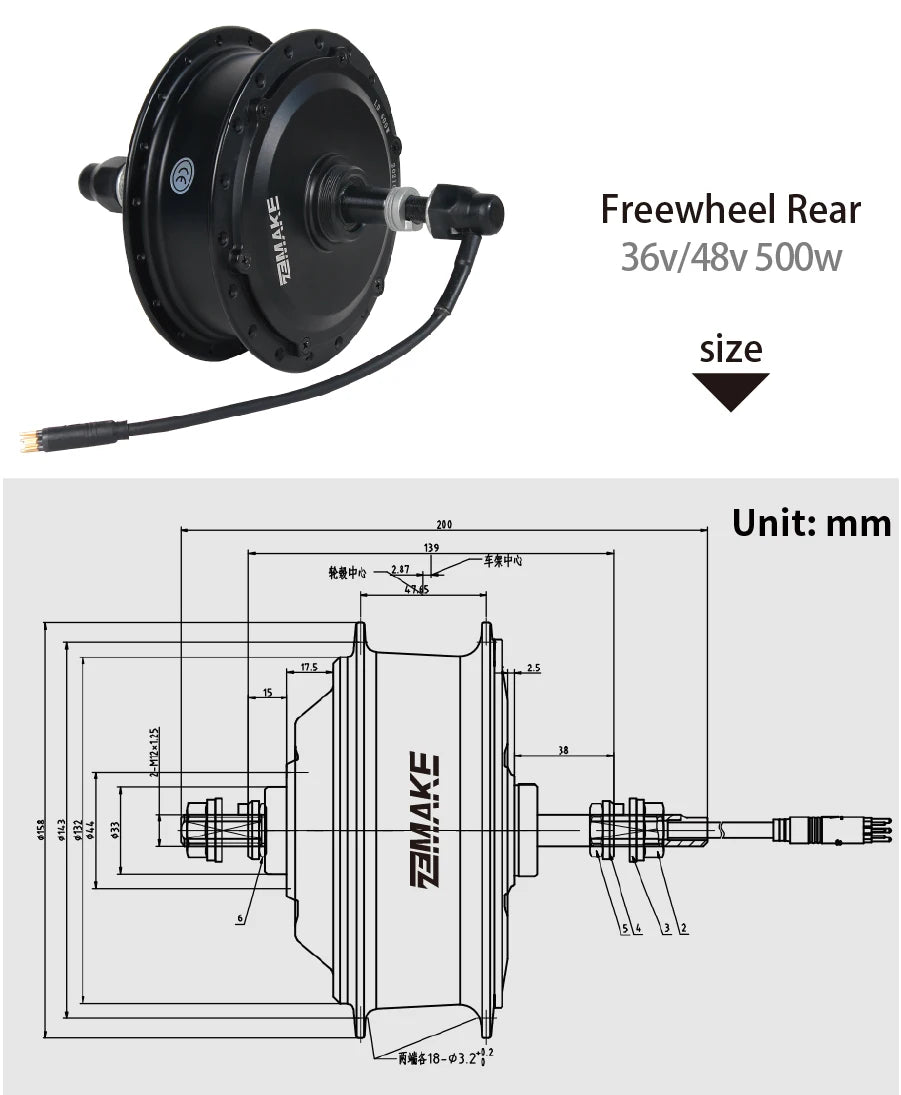 Ebike Motor Kit High Speed Brushless Gear Hub 36V 48V 350W 500W Electric Bike Conversion  Front Cassette Rear display P6 ZEMAKE