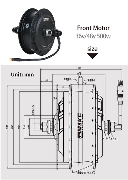Ebike Motor Kit High Speed Brushless Gear Hub 36V 48V 350W 500W Electric Bike Conversion  Front Cassette Rear display P6 ZEMAKE