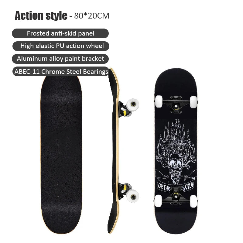 60/72/80cm Beginner Skateboard Maple Longboard Double-warped Skateboard Pro Standard Complete Skate Board for Adults Youths Kids