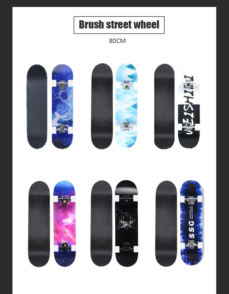 60/72/80cm Beginner Skateboard Maple Longboard Double-warped Skateboard Pro Standard Complete Skate Board for Adults Youths Kids