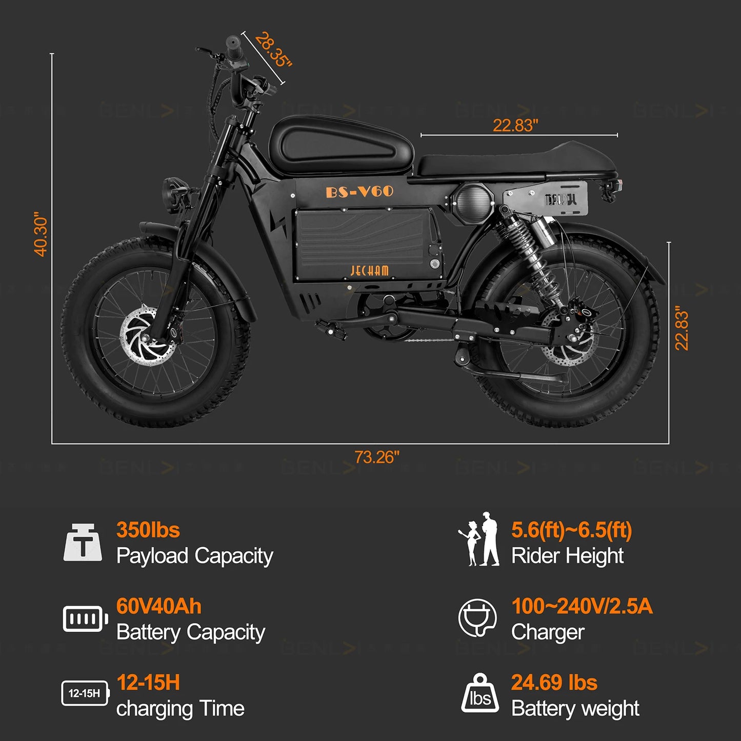 2500W Dual-Motor Electric Motorcycle 60V 40AH Battery, 120KM Range 20-inch Wide Tires with Hydraulic Brakes ebike