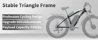 Fashionable electric bike, 2000W*2 dual motors 52V 32AH long battery life hydraulic brake stable and durable electric bicycle