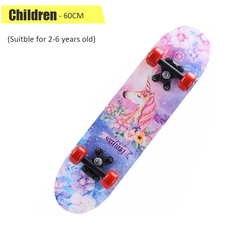 60/72/80cm Beginner Skateboard Maple Longboard Double-warped Skateboard Pro Standard Complete Skate Board for Adults Youths Kids