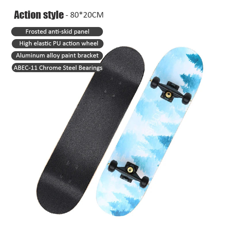60/72/80cm Beginner Skateboard Maple Longboard Double-warped Skateboard Pro Standard Complete Skate Board for Adults Youths Kids