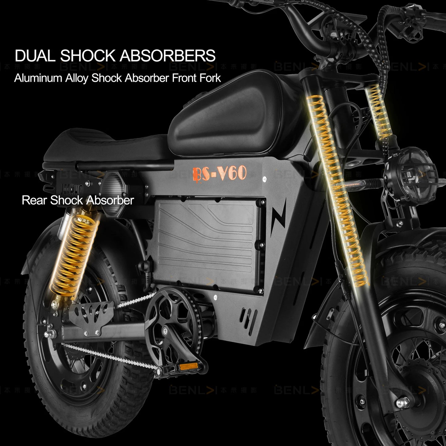 2500W Dual-Motor Electric Motorcycle 60V 40AH Battery, 120KM Range 20-inch Wide Tires with Hydraulic Brakes ebike