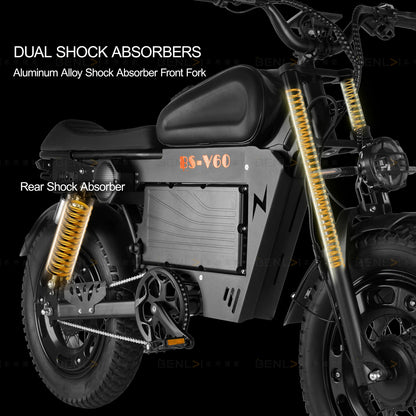 2500W Dual-Motor Electric Motorcycle 60V 40AH Battery, 120KM Range 20-inch Wide Tires with Hydraulic Brakes ebike