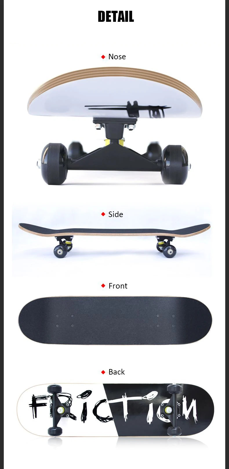 60/72/80cm Beginner Skateboard Maple Longboard Double-warped Skateboard Pro Standard Complete Skate Board for Adults Youths Kids