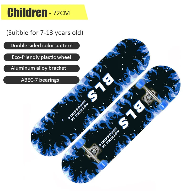 60/72/80cm Beginner Skateboard Maple Longboard Double-warped Skateboard Pro Standard Complete Skate Board for Adults Youths Kids