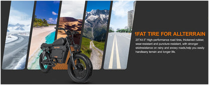 2500W Dual-Motor Electric Motorcycle 60V 40AH Battery, 120KM Range 20-inch Wide Tires with Hydraulic Brakes ebike