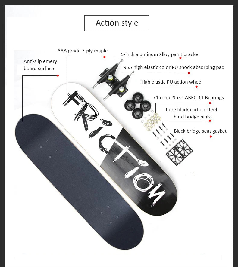 60/72/80cm Beginner Skateboard Maple Longboard Double-warped Skateboard Pro Standard Complete Skate Board for Adults Youths Kids