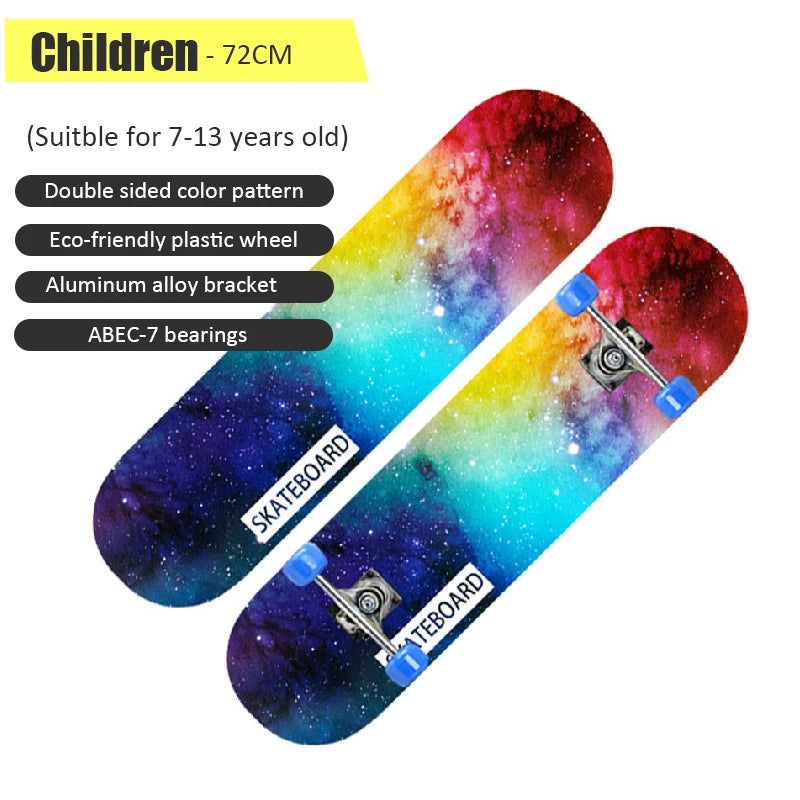 60/72/80cm Beginner Skateboard Maple Longboard Double-warped Skateboard Pro Standard Complete Skate Board for Adults Youths Kids