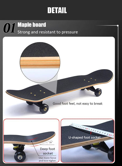 60/72/80cm Beginner Skateboard Maple Longboard Double-warped Skateboard Pro Standard Complete Skate Board for Adults Youths Kids