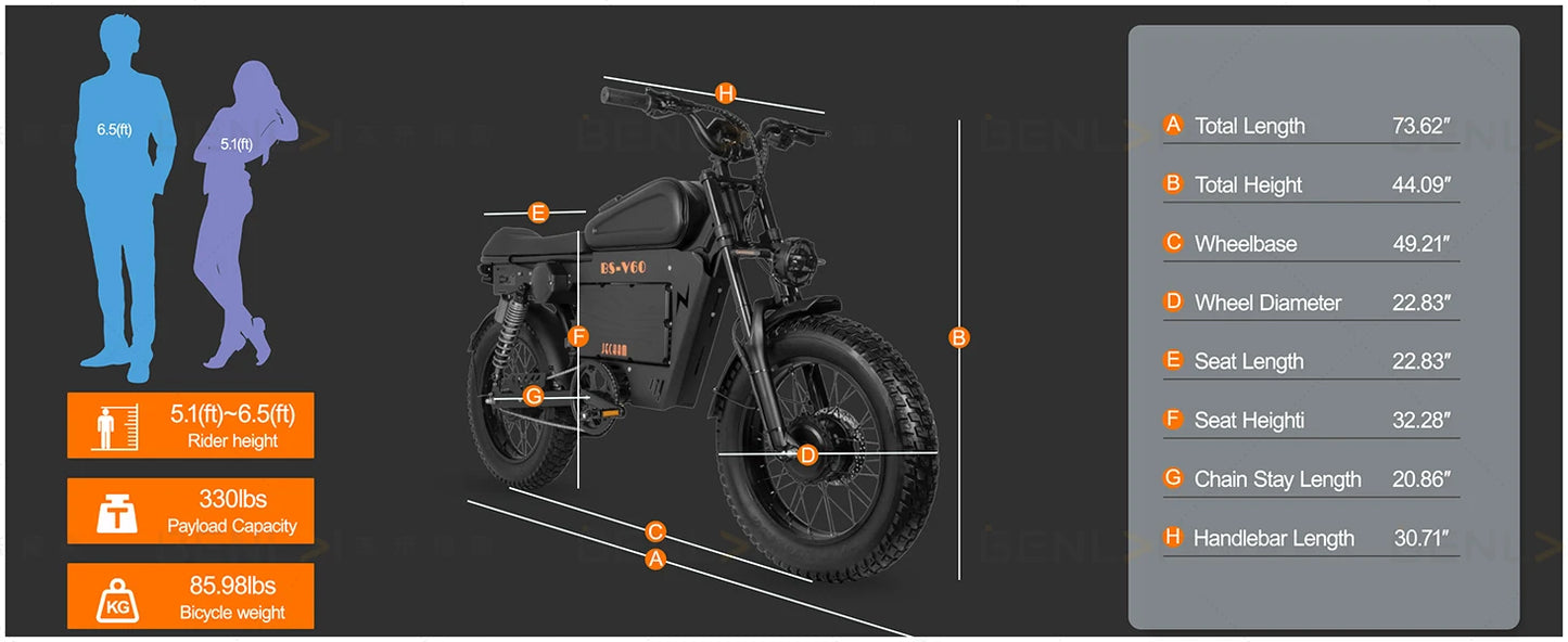 2500W Dual-Motor Electric Motorcycle 60V 40AH Battery, 120KM Range 20-inch Wide Tires with Hydraulic Brakes ebike