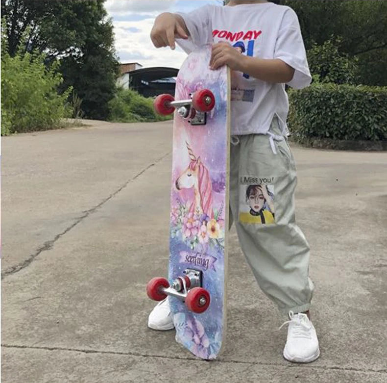 60/72/80cm Beginner Skateboard Maple Longboard Double-warped Skateboard Pro Standard Complete Skate Board for Adults Youths Kids