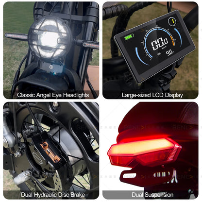 2500W Dual-Motor Electric Motorcycle 60V 40AH Battery, 120KM Range 20-inch Wide Tires with Hydraulic Brakes ebike