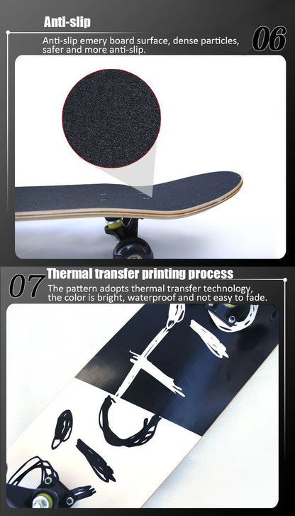 60/72/80cm Beginner Skateboard Maple Longboard Double-warped Skateboard Pro Standard Complete Skate Board for Adults Youths Kids