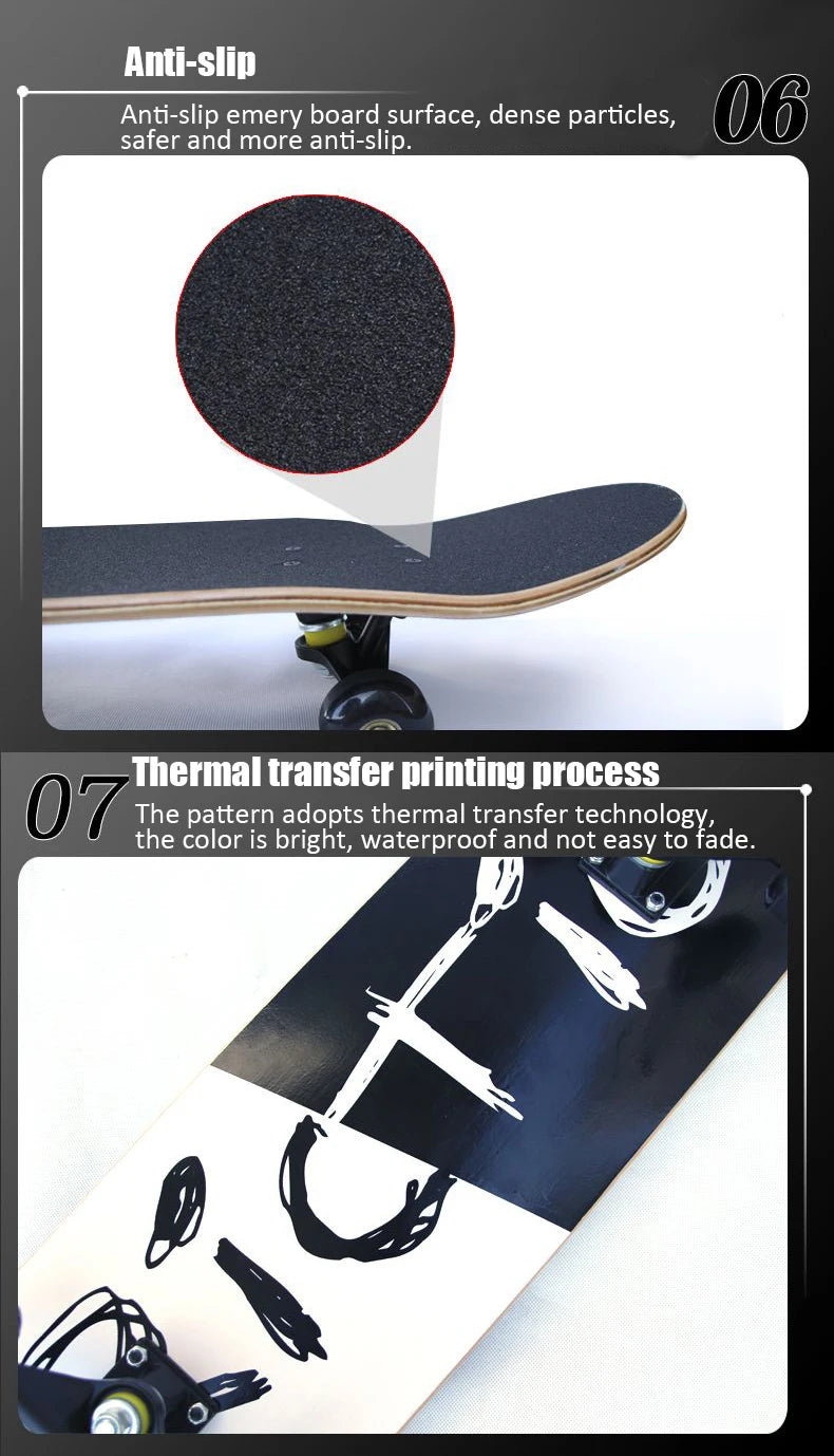 60/72/80cm Beginner Skateboard Maple Longboard Double-warped Skateboard Pro Standard Complete Skate Board for Adults Youths Kids