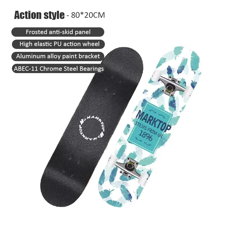 60/72/80cm Beginner Skateboard Maple Longboard Double-warped Skateboard Pro Standard Complete Skate Board for Adults Youths Kids