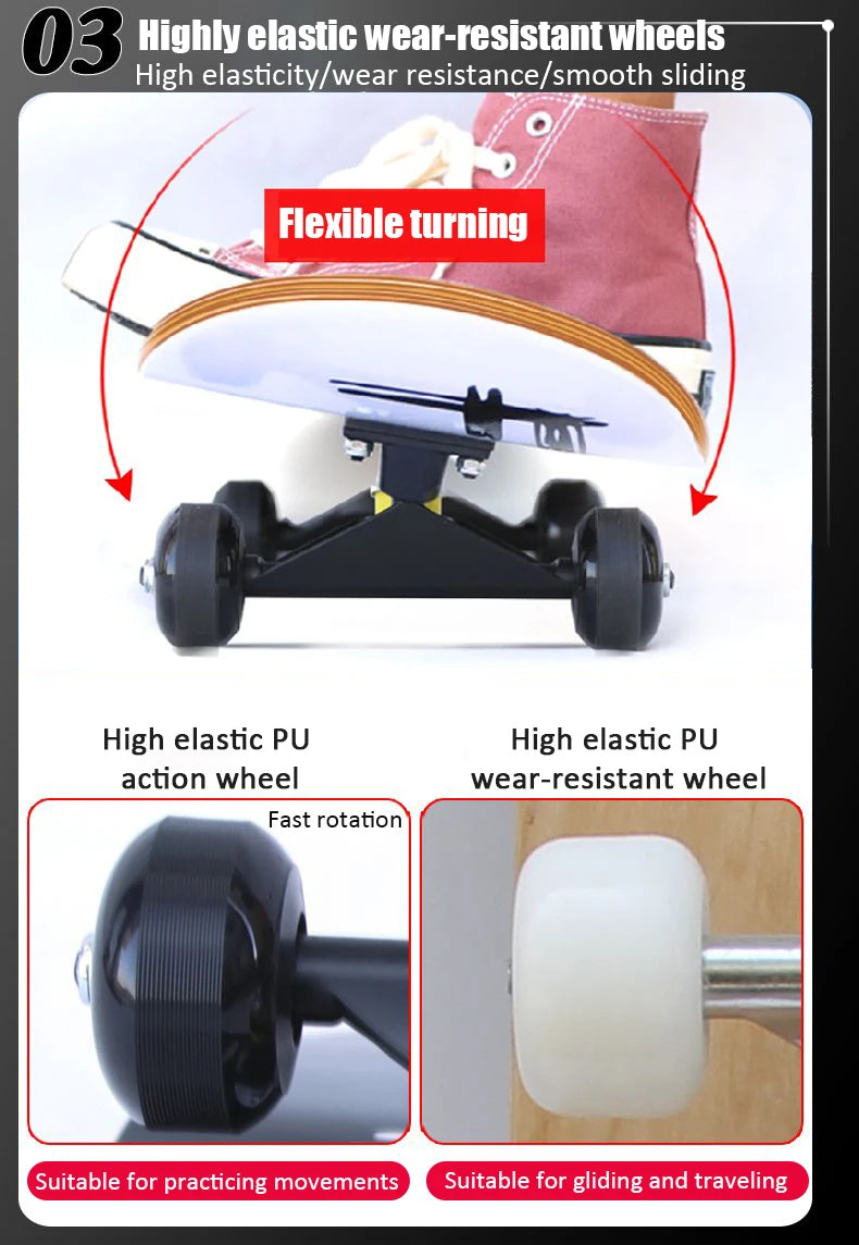 60/72/80cm Beginner Skateboard Maple Longboard Double-warped Skateboard Pro Standard Complete Skate Board for Adults Youths Kids