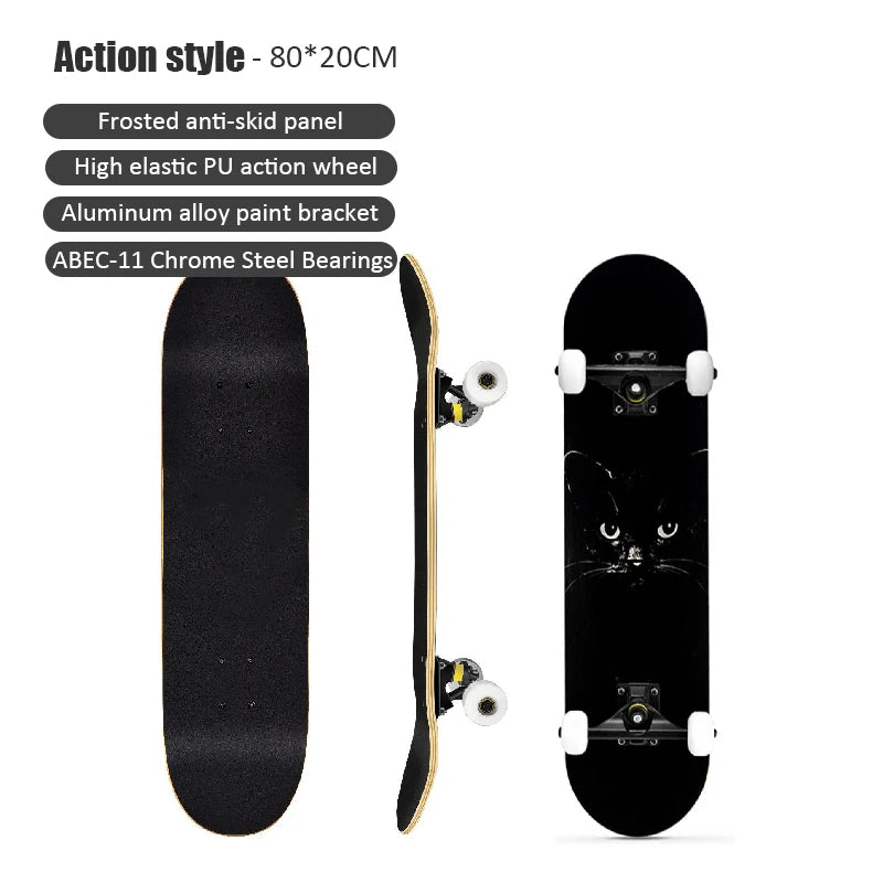 60/72/80cm Beginner Skateboard Maple Longboard Double-warped Skateboard Pro Standard Complete Skate Board for Adults Youths Kids