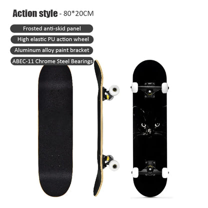 60/72/80cm Beginner Skateboard Maple Longboard Double-warped Skateboard Pro Standard Complete Skate Board for Adults Youths Kids
