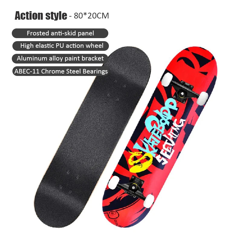 60/72/80cm Beginner Skateboard Maple Longboard Double-warped Skateboard Pro Standard Complete Skate Board for Adults Youths Kids