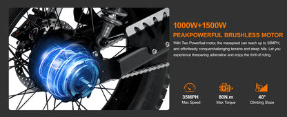 2500W Dual-Motor Electric Motorcycle 60V 40AH Battery, 120KM Range 20-inch Wide Tires with Hydraulic Brakes ebike