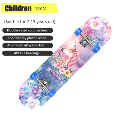 60/72/80cm Beginner Skateboard Maple Longboard Double-warped Skateboard Pro Standard Complete Skate Board for Adults Youths Kids
