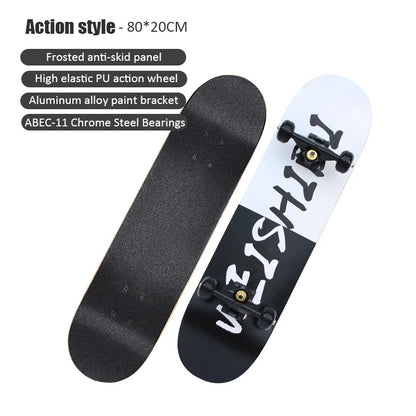 60/72/80cm Beginner Skateboard Maple Longboard Double-warped Skateboard Pro Standard Complete Skate Board for Adults Youths Kids