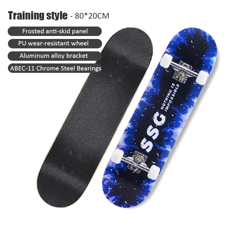 60/72/80cm Beginner Skateboard Maple Longboard Double-warped Skateboard Pro Standard Complete Skate Board for Adults Youths Kids