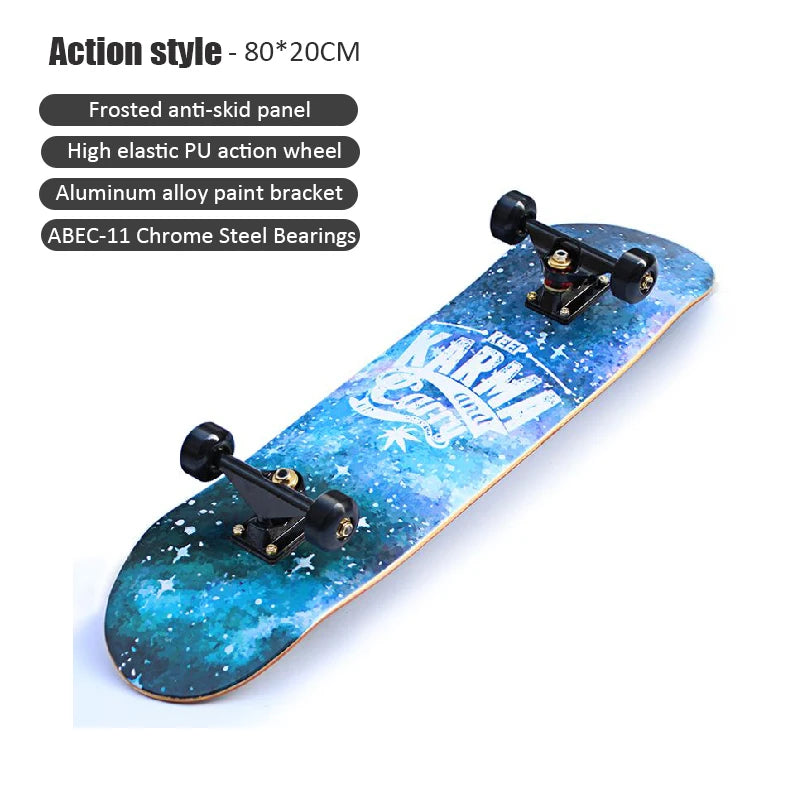 60/72/80cm Beginner Skateboard Maple Longboard Double-warped Skateboard Pro Standard Complete Skate Board for Adults Youths Kids